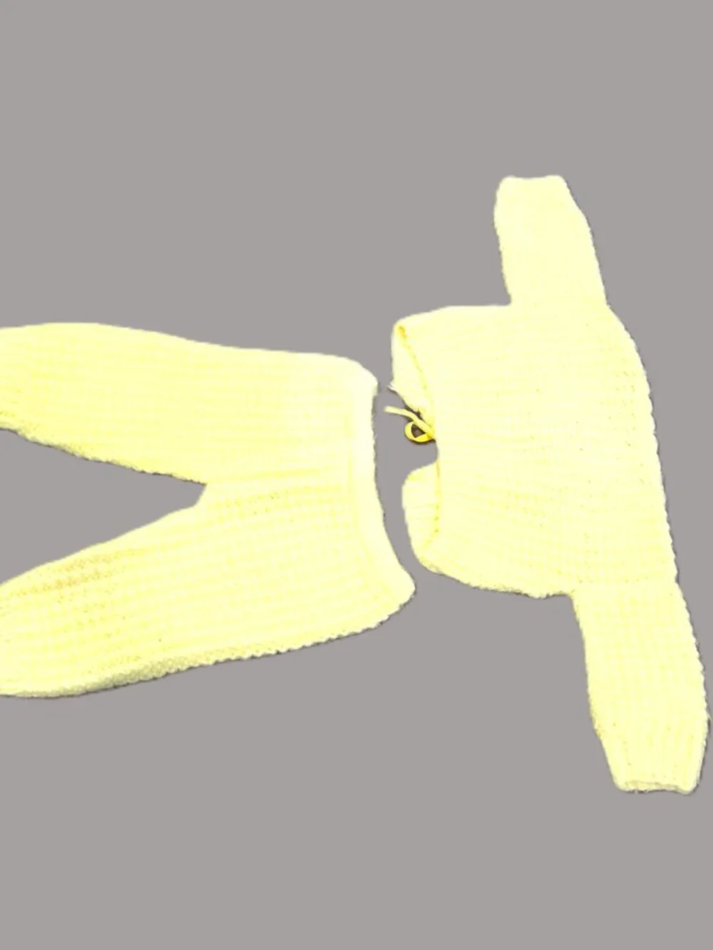 Handmade Knit 6 Months Outfit Set Yellow Ribbon Baby Boy Infant Pants Jacket